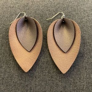 Gold and brown leather earrings